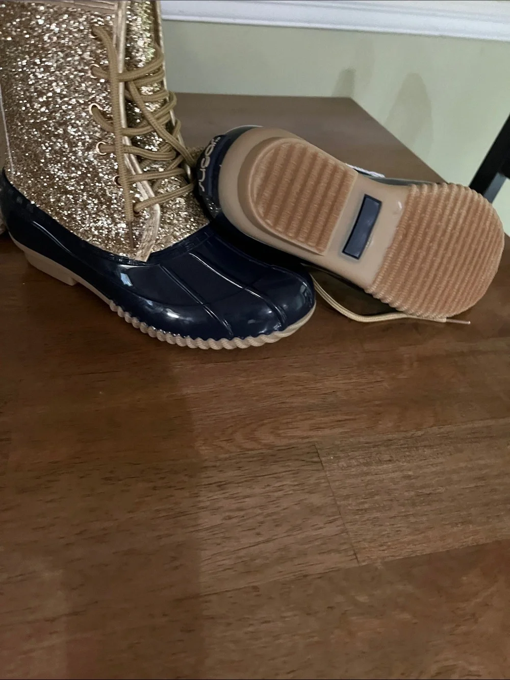 Sugar Women's Navy and Gold Glitter Duck Boots